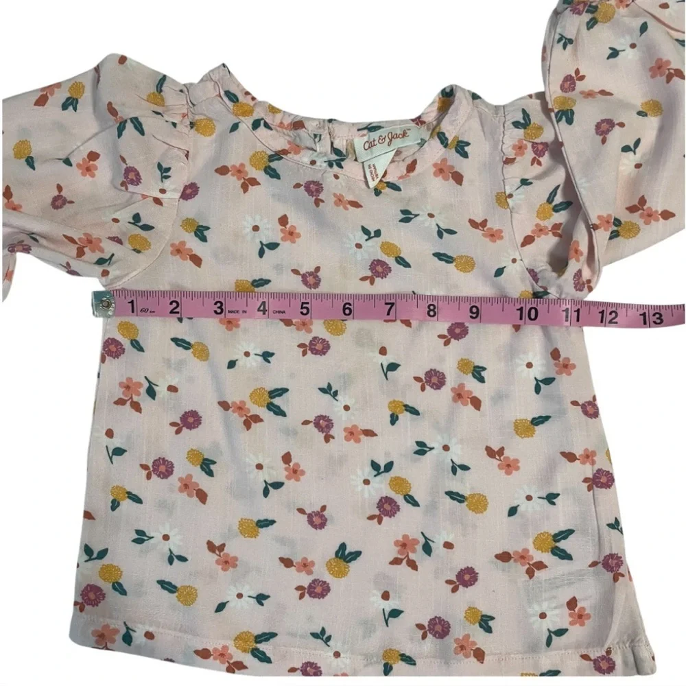 Cat & Jack Floral Top with A Rusty Brown Corduroy Suspender Skirt